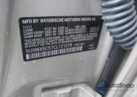 2012 BMW X3 xDrive28I z USA, uszkodzony, nr VIN 5UXWX5C57CL721279